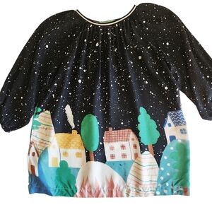 Fabula (Farm Rio Kids) House Tree Night Sky Printed Dress Girls Size 8
